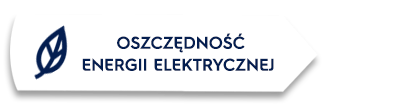 Obraz przedstawia ikonę z liściem oraz tekst \'OSZCZĘDNOŚĆ ENERGII ELEKTRYCZNEJ\'.