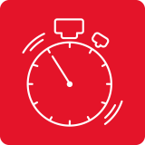 Ikona przedstawia biały stoper na czerwonym tle, z dwoma małymi symbolami wokół niego.