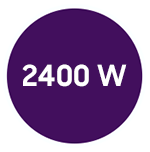 Fioletowe koło z białym napisem \'2400 W\'.