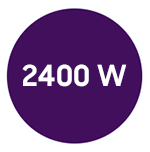 Fioletowe koło z białym napisem \'2400 W\'.