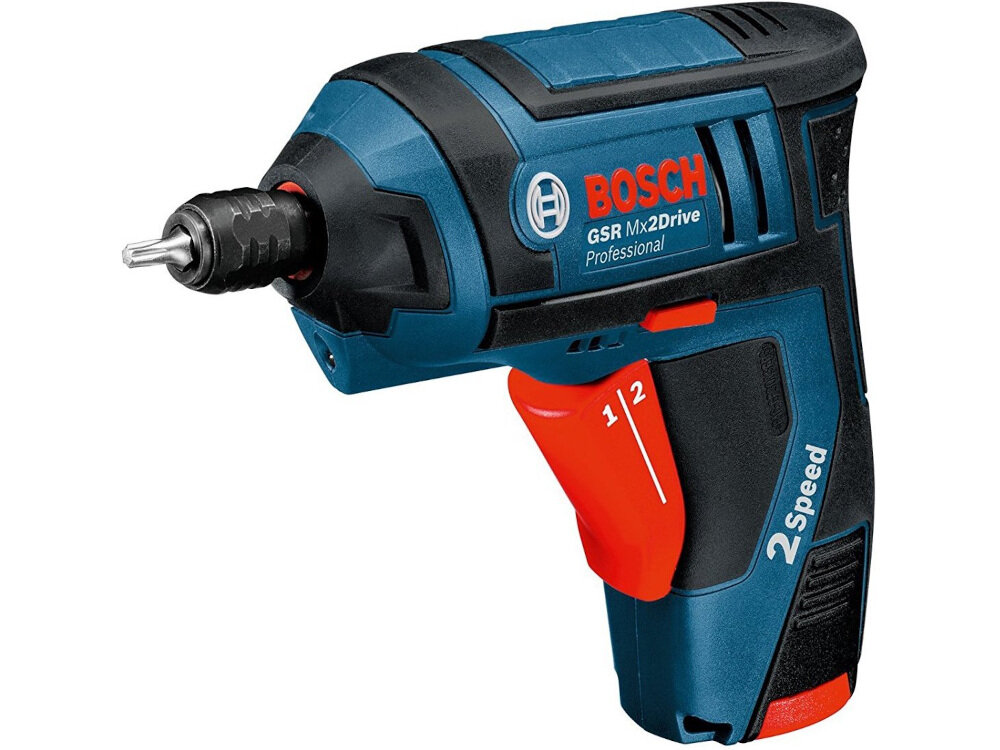 Wkrętarka BOSCH GSR Mx2Drive Professional akumulator Li-Ion o pojemności 1800 mAh maksymalny moment obrotowy 10 Nm system elektronicznej ochrony ogniw ECP ochroni przed przeciążeniem przegrzaniem całkowitym rozładowaniem ogniw hamulec silnika możliwość ładowania akumulatora w dowolnej chwili