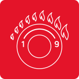 Czerwony kwadrat z białym symbolem pokrętła z płomieniami i oznaczeniami 1 oraz 9.