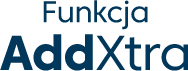 Niebieski napis \'Funkcja AddXtra\' na białym tle.