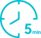 Ikona przedstawia niebieski zegar z wskazówkami ustawionymi na godzinę 12:05 oraz tekst \'5 min\'.