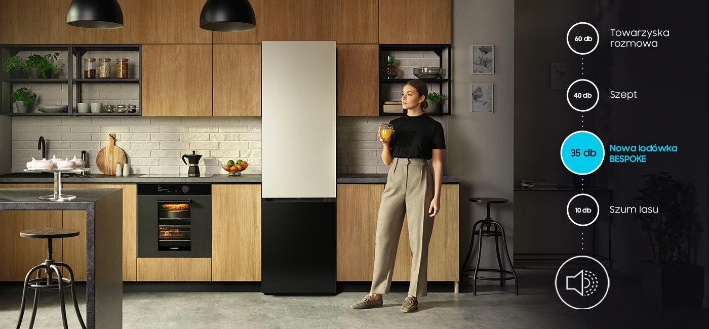 Lodówki Bespoke są jednymi z najcichszych na rynku – zapewniając niezwykły komfort użytkowania Lodówki Bespoke są jednymi z najcichszych na rynku – zapewniając niezwykły komfort użytkowania
