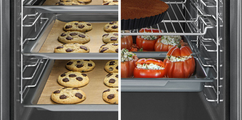 PIEKARNIK BOSCH HBG579EB7 ruszt potrawy ciastka papryka pieczenie nna 3 poziomach jednocześnie Wentylator cyrkulacja powietrza