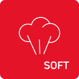 Czerwona ikona z białym symbolem pary i napisem \'SOFT\'.