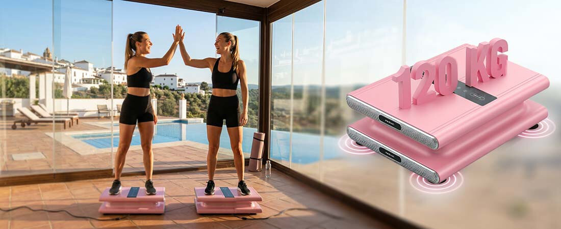 Platforma wibracyjna MEDIVON Oxya Pro zdjęcie lifestyle Praktyczne zastosowanie aktywizacja mięśni bez wychodzenia z domu pobudzenie nóg i pośladków pomóc rozruszać ciało ćwiczeń na stojąco Krótka sesja 