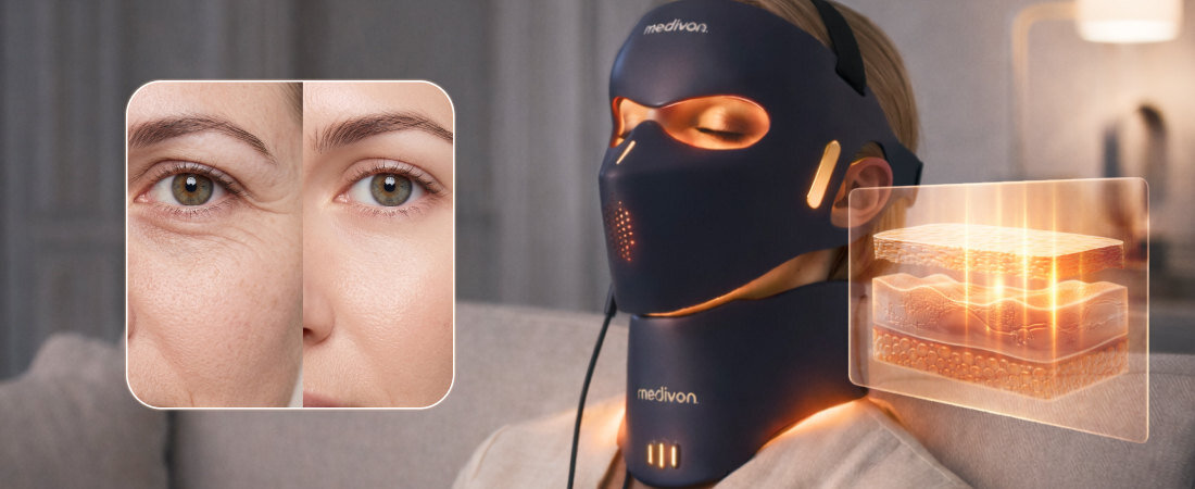 Maska LED MEDIVON Lumi 3D Pro zdjęcie lifestyle Wielozakresowe działanie 