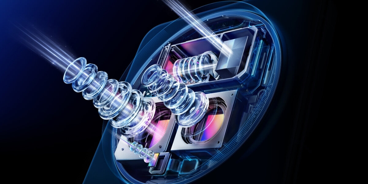 Smartfon VIVO X300 Ultra  Zbliżenie na wewnętrzne części aparatu z widoczną matrycą i szklanymi obiektywami ZEISS LYTIA 818 50 MP HP0 200 MP teleobiektywem ZEISS APO 85 mm