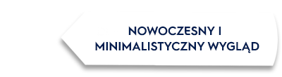 Grafika przedstawia biały prostokąt z czarną ramką, na którym widnieje tekst: \'NOWOCZESNY I MINIMALISTYCZNY WYGLĄD\'.