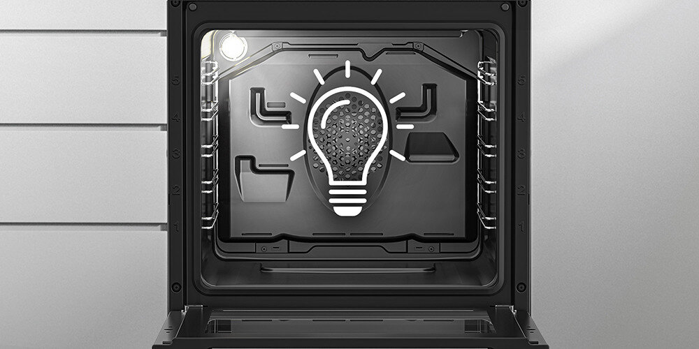 KUCHNIA BEKO FSM51331DXDT wizualizacja grafika żarówka wnętrze otwarty Oświetlenie wnętrza jasne bez oślepiania bez otwierania drzwiczek