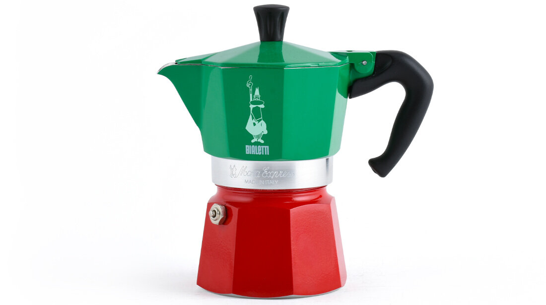 Kawiarka BIALETTI Moka Express Italia 6 TZ Zielono-czerwony 240 ml Ekologiczny wybór Fusy z kawy są w 100% biodegradowalne naturalny nawóz w ogrodzie