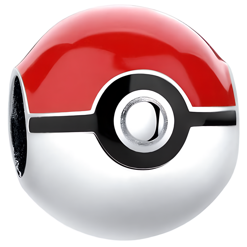 Zawieszka w kształcie Pokeballa z czerwono-białym wzorem i czarnym paskiem pośrodku. Centralnie umieszczony jest okrągły otwór.