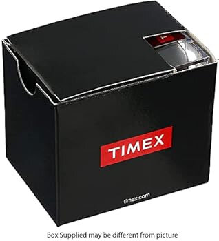 Czarne pudełko z czerwonym logo \'TIMEX\' na boku. Na dole widoczny jest tekst: \'Box Supplied may be different from picture\'.