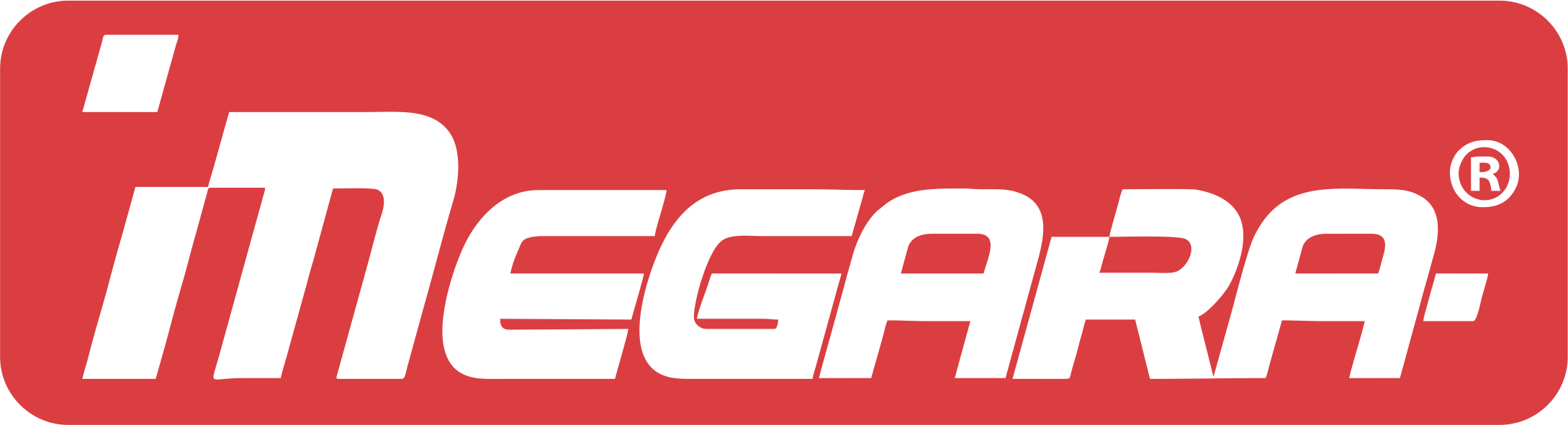 Logo z białym napisem \'MEGARA\' na czerwonym tle.