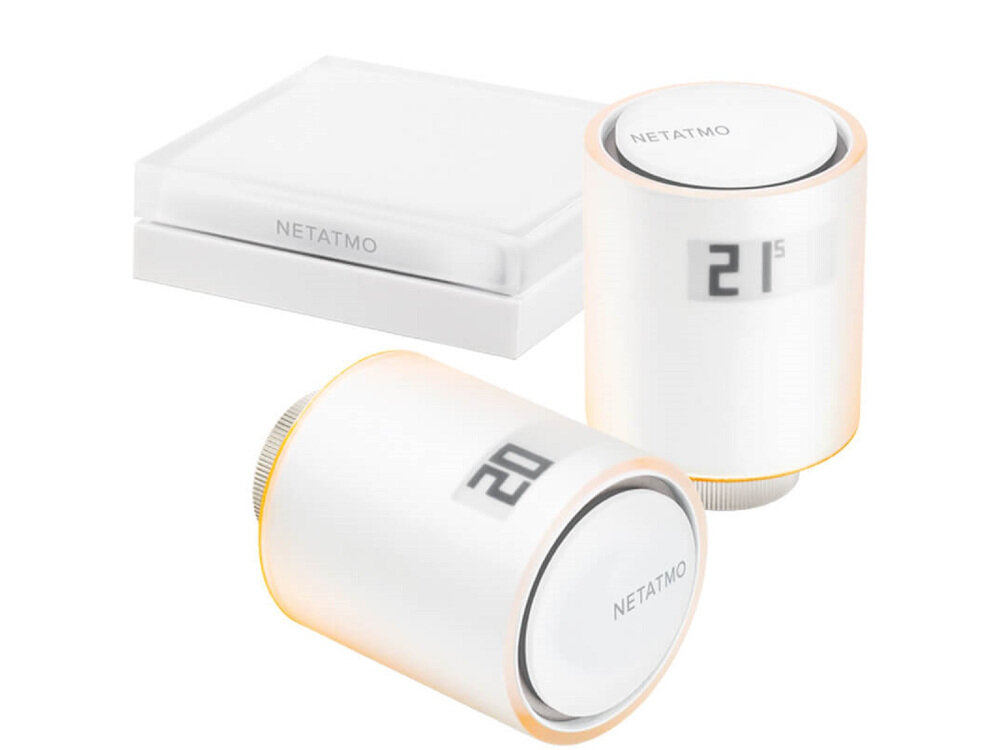 Głowice termostatyczne NETATMO Valves Set Wi-Fi 2 głowice przekaźnik kontrolowanie ogrzewania półprzezroczysty cylinder z pleksiglasu personalizacji wyglądu 4 kolorowe nakładki do użytku wewnętrznego