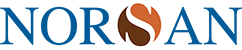 Logo z napisem \'NORSAN\' z literą \'O\' w formie okręgu z brązowym i białym wzorem w środku.