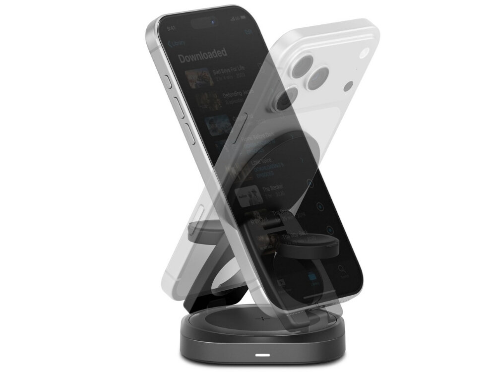 Ładowarka indukcyjna ENERGEA AluMag Gyro 360 25W
                grafika produktowa na białym tle obrotowa podstawa 360 regulowany kąt nachylenia komfort korzystania