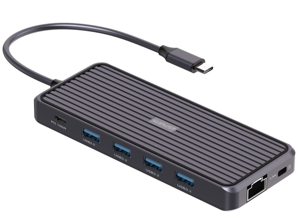 Stacja dokująca 4SMARTS SmartDock 11w1 zdjęcie produktowe na białym tle Plug&Play trzy monitory rozdzielczość 4k 60hz przesyłanie danych