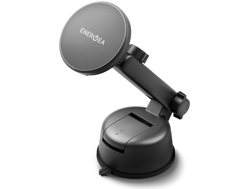Uchwyt na telefon ENERGEA MagDrive Kit z ładowarką samochodową zdjęcie produktowe na białym tle bezprzewodowe ładowanie qi do 15w ładowarka samochodowa usb-c 30w bez podłączania kabli