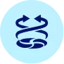 Ikona przedstawia ciemnoniebieski symbol dwóch strzałek skierowanych w przeciwnych kierunkach na jasnoniebieskim tle.