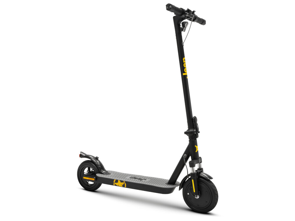 Hulajnoga elektryczna JEEP Jaf SR Safe Rade 25km 350W Amortyzacja 8.5 Czarny solidna elegancka konstrukcja subtelne akcenty stylizacyjne sportowy charakter w calosci stalowa szeroki antyposlizgowy deck obciazenie do 100 kg