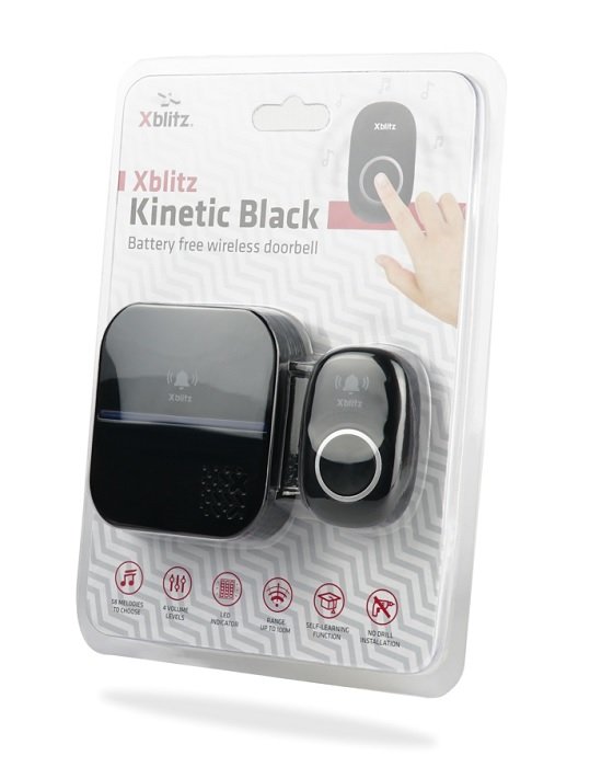 Dzwonek bezprzewodowy XBLITZ Kinetic Czarny w domu w firmie w garażu przy opiece nad osobami starszymi klasa szczelności ip44