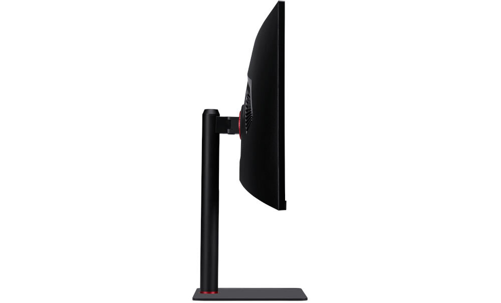 Monitor ACER Nitro XV345CURX0BMIIPPHX 34 cale 3440x1440px 200Hz 0.5 ms [GTG] Curved Curved prezentacja monitora od boku na białym tle regulowana podstawa zakres regulacji dostosowanie pozycji ograniczenie napięcia