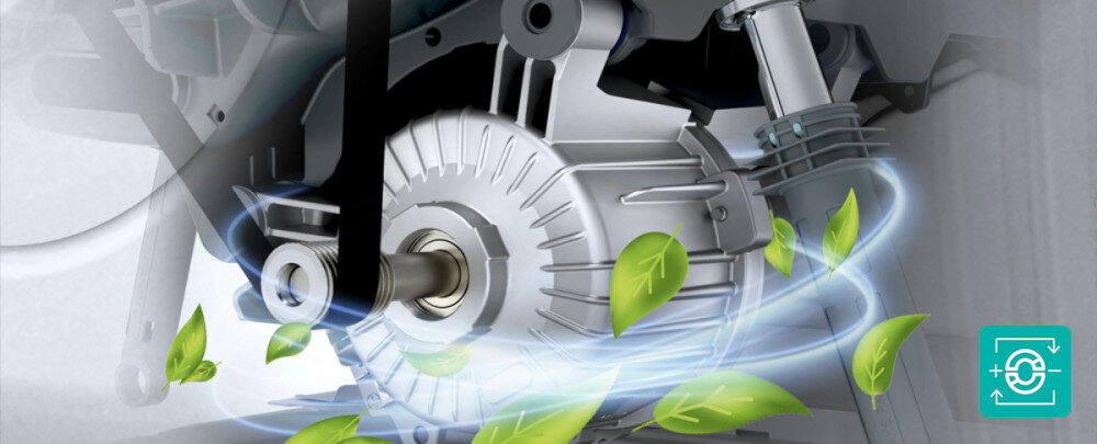 PRALKA GORENJE W1NGPI72SBS wizualizacja silnik konstrukcja budowa napęd ikona liście cichy silnik energooszczędny wysoka efektywność długa żywotność niski poziom hałasu pralka do domu cisza spokój oszczędność energii