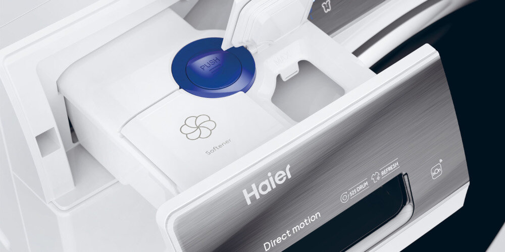 PRALKA HAIER HW90G-BD14979U1S lifestyle wizualizacja szufladka na detergent komory przegródki Automatyczne dozowanie AutoDose oszczędności