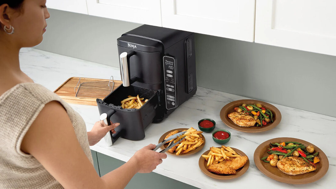 Air Fryer NINJA Double Stack SL300EU Czarny dwupoziomowa komora pionowy układ dwie szuflady wysokość wymiary