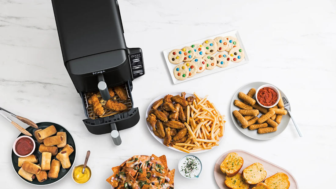 Air Fryer NINJA Double Stack SL300EU Czarny 6 funkcji gotowania smażenie chrupiące pieczenie suszenie odgrzewanie gotowanie od zamrożenia Dwupoziomowe stojaki Double Stack posiłki
