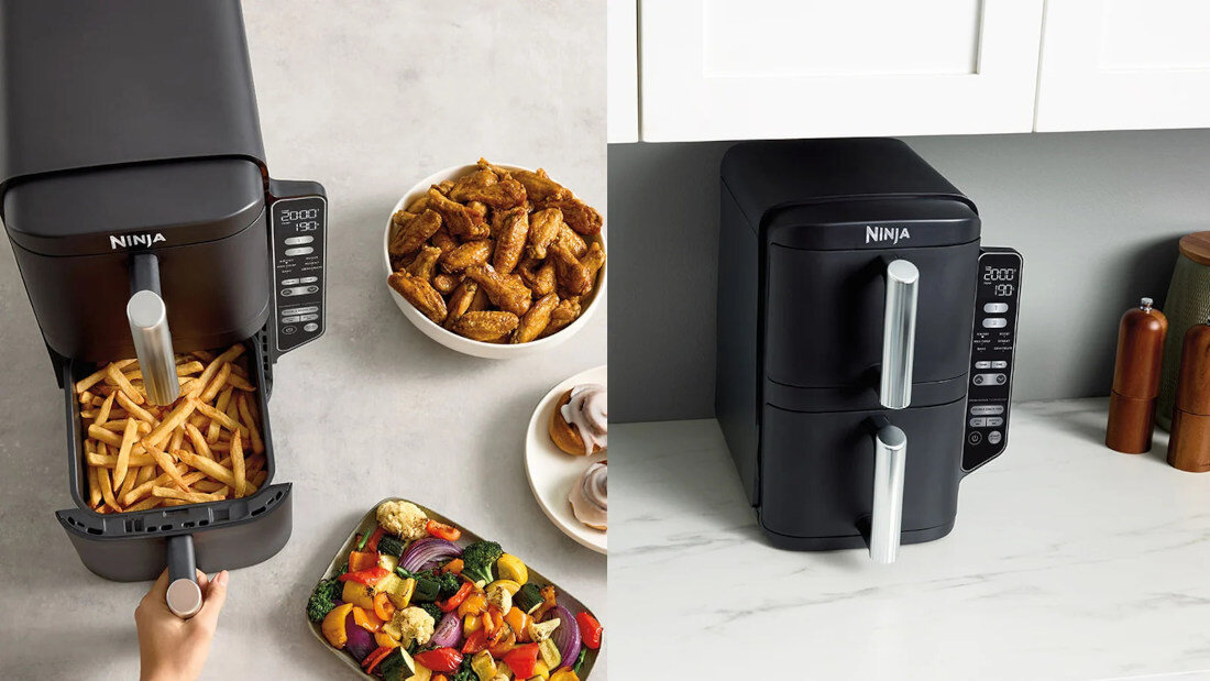 Air Fryer NINJA Double Stack SL300EU Czarny Łatwa obsługa komfort użytkowania panel sterowania broszura z przepisami tabele gotowania dania