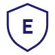 Ikona przedstawia niebieską tarczę z białą literą \'E\' w środku. Tło jest przezroczyste.