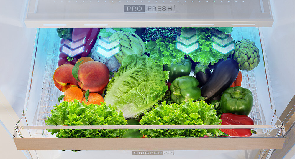 LODÓWKA WHIRLPOOL WHK26363XBR5E wizualizacja świeże warzywa owoce ProFresh kontrola wilgotności otwory wentylacyjne