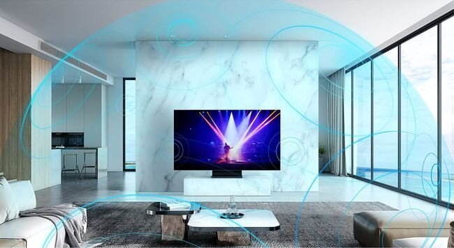 TCL 65P8K - telewizor w centrum pola dźwięku dolby atmos