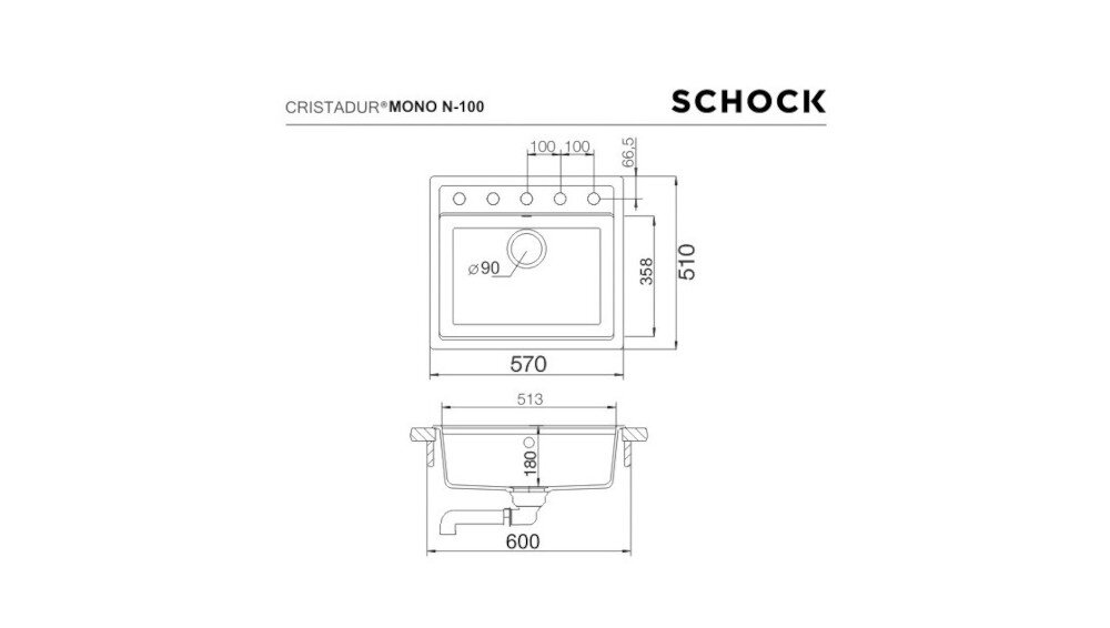 ZLEWOZMYWAK SCHOCK Mono N-100 komora wymiary korek manualny model odwracalny
