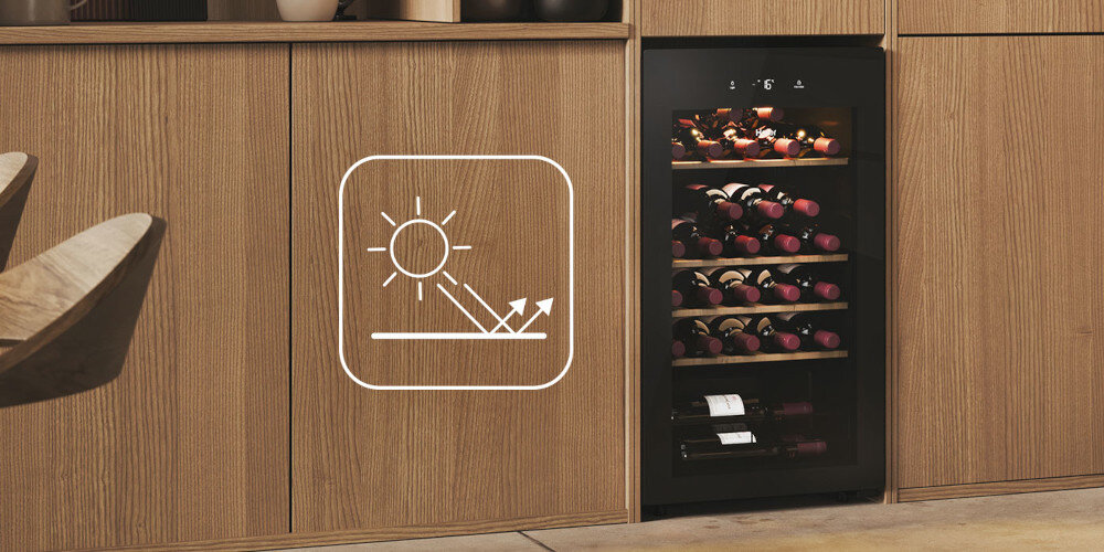 CHŁODZIARKA DO WINA HAIER HWS34GGH1 Skuteczna ochrona przed światłem UV kompleksowa ochrona szklane drzwi