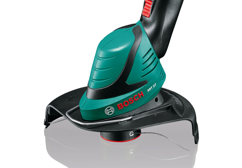 Podkaszarka elektryczna BOSCH ART 27 polautomatyczny system naciagu zylki regulacja reczna nici za pomoca wlacznika zylka tnaca srednica 1,6 mm szerokosc robocza 270 mm