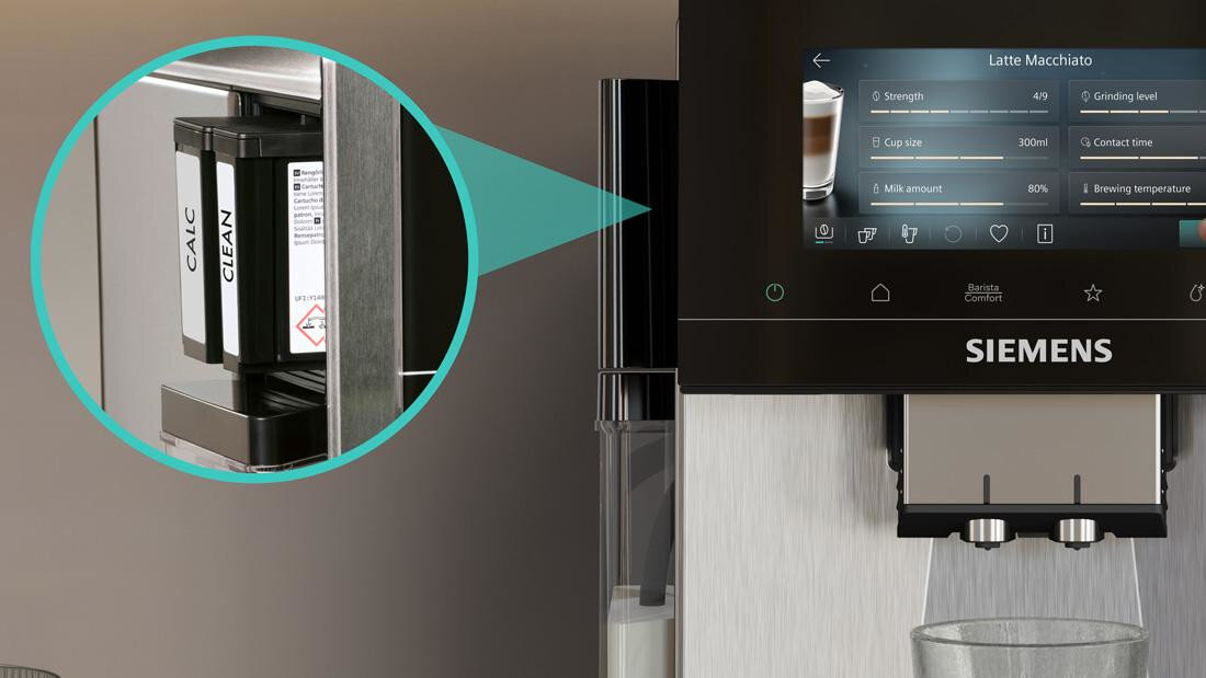 Ekspres SIEMENS EQ.900 TQ923EZ3 iAroma (Cold Brew) sterowanie przez aplikacje HomeConnect Zintegrowane kartridże Automatyczny system czyszczenia i odkamieniania
