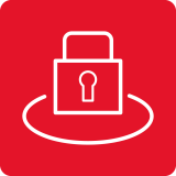 Czerwona ikona z białym symbolem kłódki w centrum.