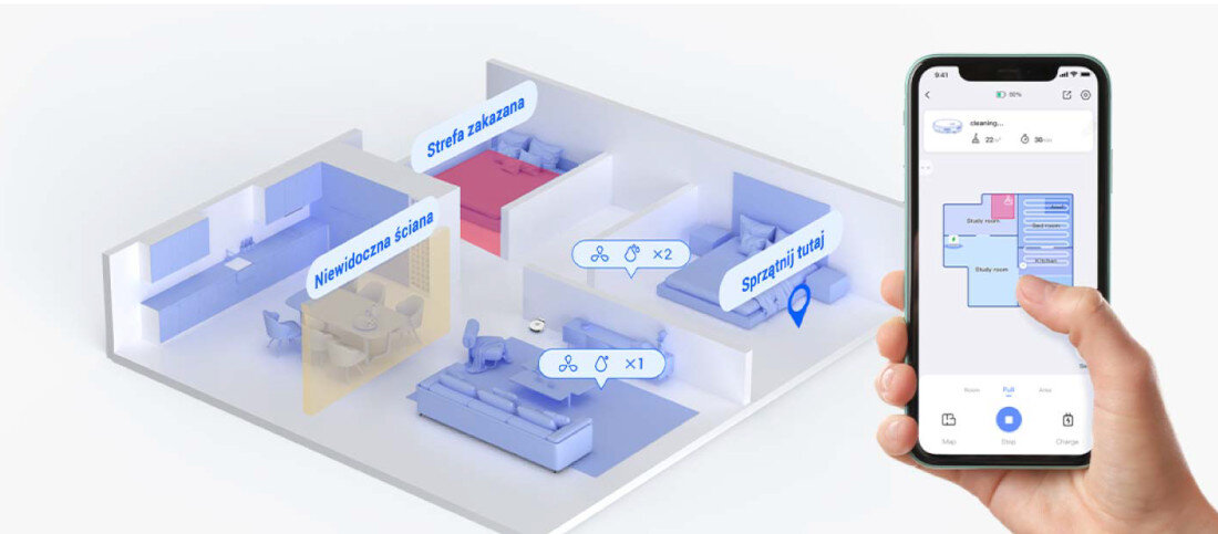 Robot sprzątający EZVIZ RE5 Plus Aplikacja Ezviz sterowanie głosem asystent Amazon Alexa Hey Google