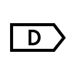 Obraz przedstawia symbol klasy energetycznej z literą \'D\' w środku. Symbol jest czarny na białym tle.
