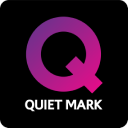 Ikona z dużą literą \'Q\' na czarnym tle, poniżej napis \'QUIET MARK\'.