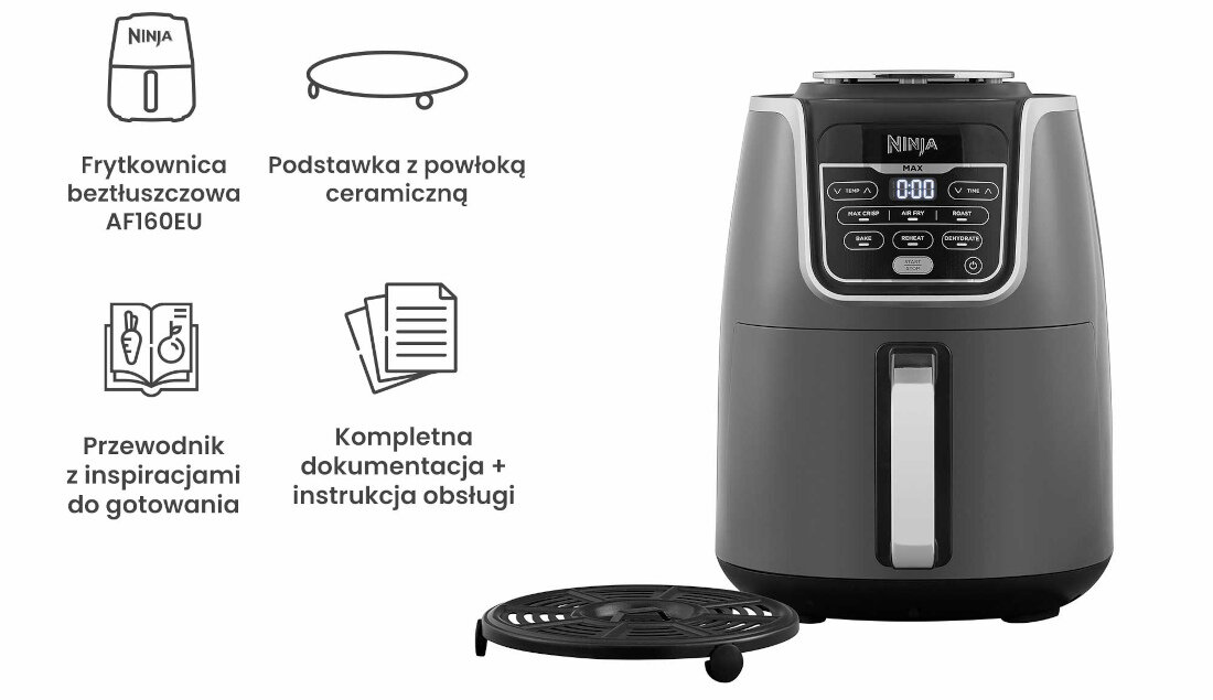 Frytkownica beztluszczowa NINJA AF100EU Air Fryer zestaw akcesoria komplet wyposazenie