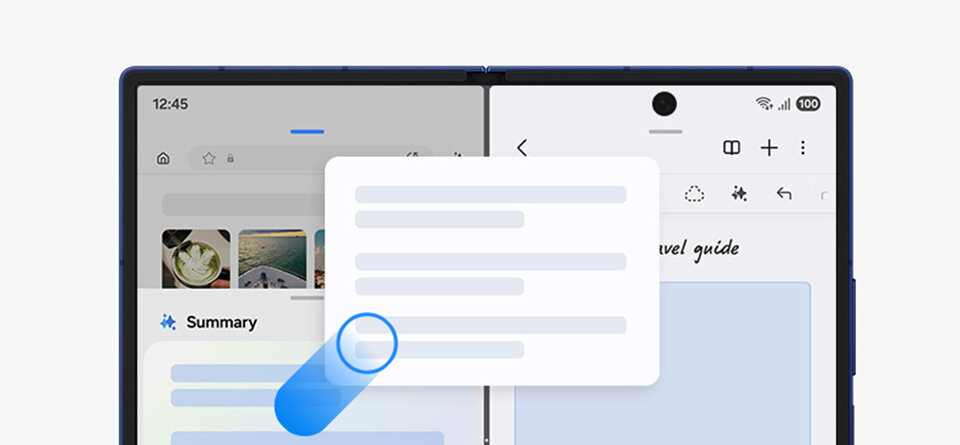 Galaxy AI generuje podsumowanie strony internetowej na ekranie zewnętrznym Galaxy Z Fold7.