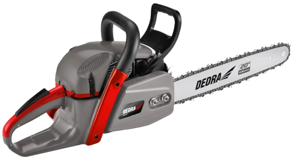 Piła spalinowa DEDRA DED8713 dla profesjonalistow i hobbystow obrobka drewna funkcjonalna trwala efektywne narzedzie do ciecia drewna technologia automatycznego smarowania lancucha zbiornik pojemnosc 260 ml