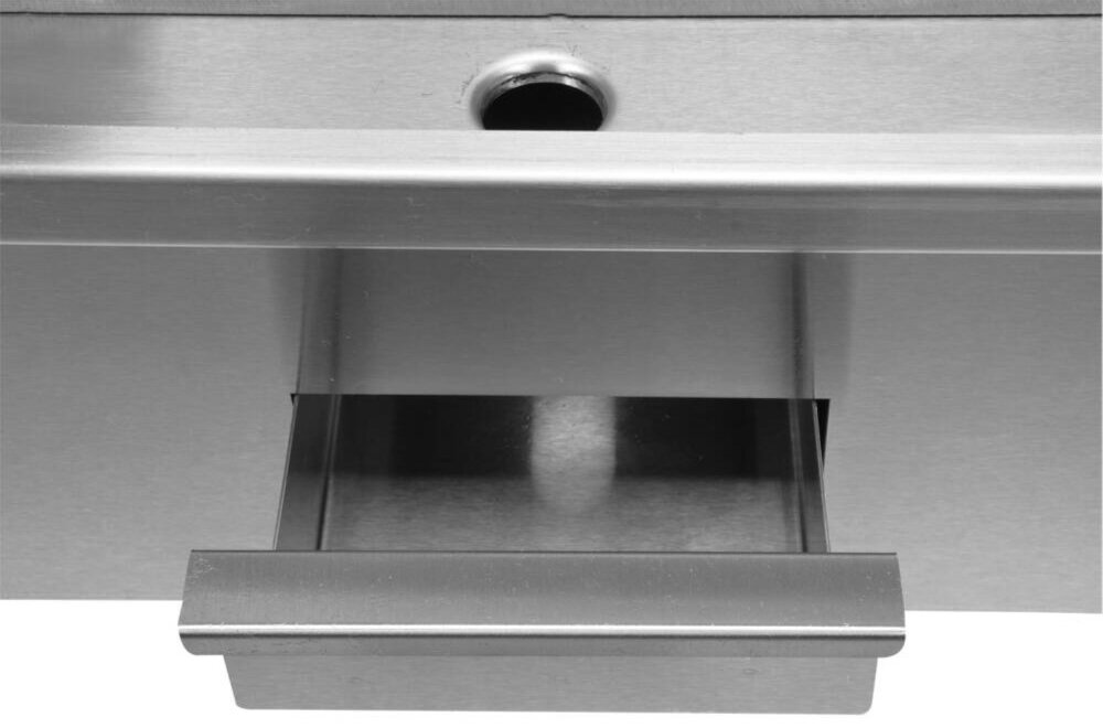 Grill elektryczny YATO YG-04585 obudowa z wysokiej jakosci stali nierdzewnej gruba 9-milimetrowa plyta grzewcza trwalosc dlugie uzytkowanie odpornosc na uszkodzenia mechaniczne i korozje wyjmowana tacka ociekowa gladka powierzchnia plyty grzewczej