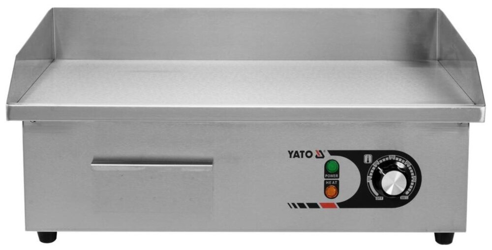 Grill elektryczny YATO YG-04585 wymiary 555 x 430 x 230 mm waga 22 kg latwe przenoszenie i przechowywanie duza plyta grzewcza 550 x 350 mm do uzytku domowego i profesjonalnego wysokosc rantu bocznego 75 mm